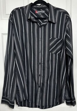 Infamous Men's Black Gray Shirt Button Down Long Sleeve Collared Size Large #620